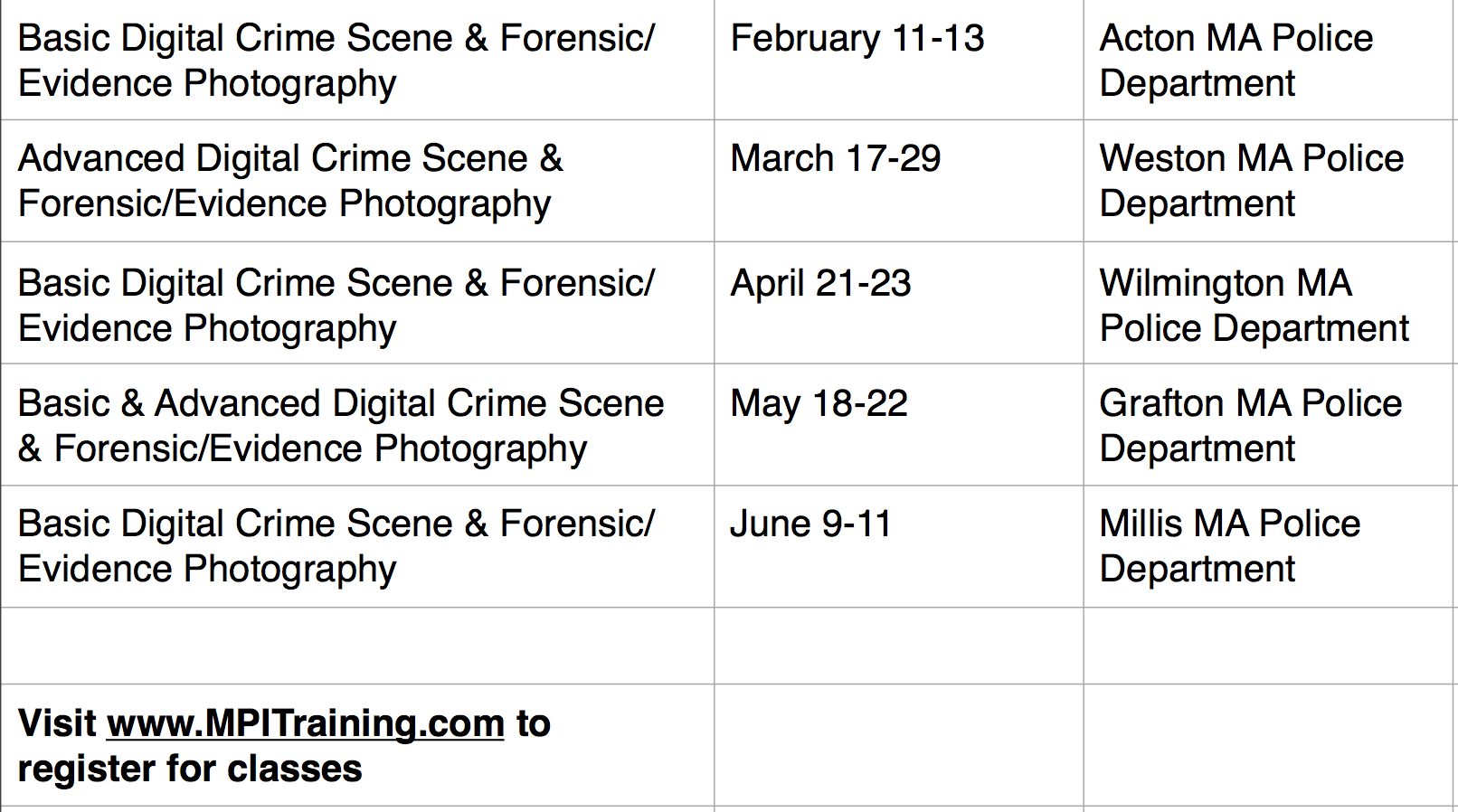 Class Schedule 2020